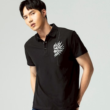鬼洗 BLUE WAY – 黑標-極致闇光鬼頭繡花短袖POLO衫