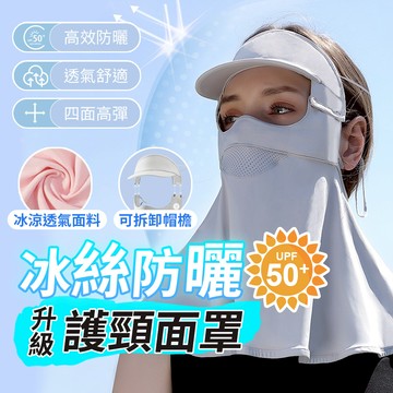 golovejoy 護頸遮陽帽子(UPF50+)可拆卸式 防曬帽子 抗UV防紫外線 冰絲涼感 夏季透氣面罩
