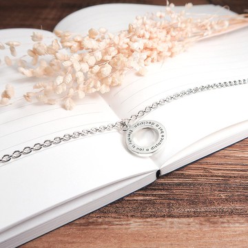 【客製化禮物】銀白星環刻字項鍊【長文刻字版】 925純銀客製項鍊