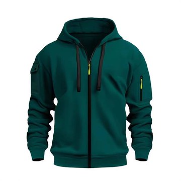 跨境春秋男士衛衣連帽衫拉鏈多口袋刺繡胸章套頭衫運動休閑衛衣