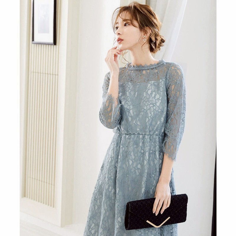 ニアナ Niana 総レースポケット付きドレス 結婚式ワンピース ダスティブルー 通販 Lineポイント最大1 0 Get Lineショッピング
