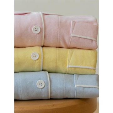 睡衣女春秋純棉磨毛絨布日系甜美純色秋冬全棉圓領家居服套裝INS
