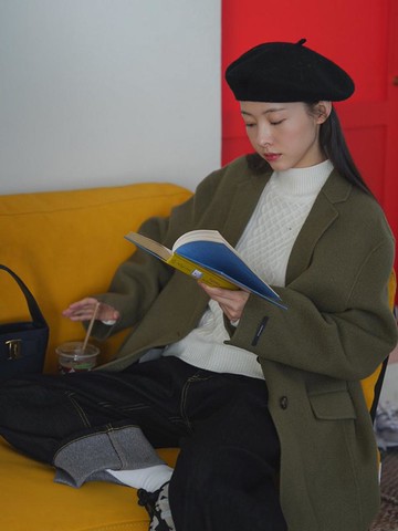 Merino Wool Handmade Semi-Overfit Coat [Khaki]