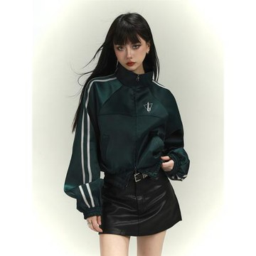 幽靈少女美式墨綠色短款運動棒球服外套女時尚洋氣時髦飛行員夾克