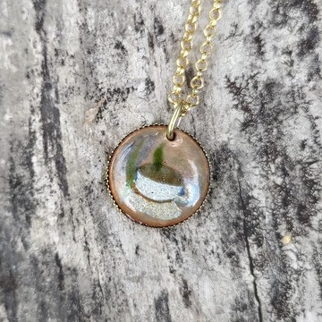 迷你畫框 -琺瑯畫項鍊-咖啡杯 /黃銅