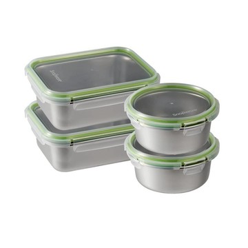 【康寧密扣Snapware】可微波不鏽鋼保鮮盒4件組(720ml*2+1250ml*2)-D09