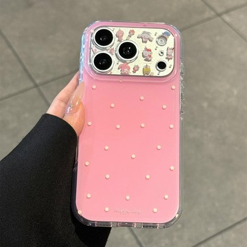 粉色波點貓咪適用蘋果17PROMAX手機殼iPhone15Plus精孔14全包16防摔13卡通12保護殼