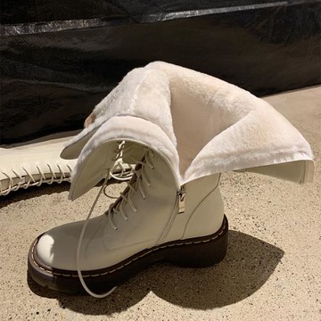 全羊毛雪地靴女皮毛一體保暖秋冬長靴厚底真皮馬丁靴時尚騎士靴子