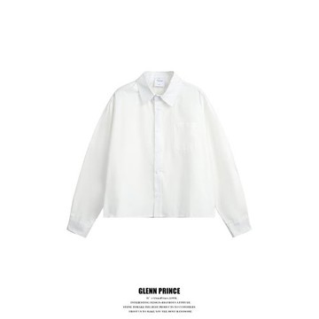GPstudio日系百搭純色長袖襯衫男寬松高級感小個子休閑短款白襯衣
