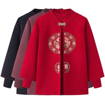 [米蘭精品] 現貨+預購 高級針織衫上衣秋冬毛衣開衫寬鬆大碼休閒女裝媽媽裝-花開兩件套女外套4色74mo66