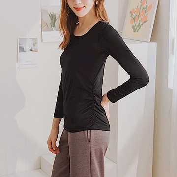 13度WARM++超進化圓領內磨毛抽皺彈力孕婦發熱衣-OB嚴選