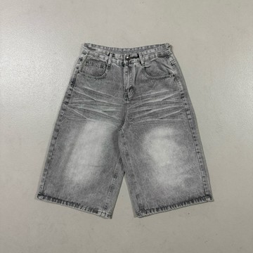 【APPAREL】重磅復古刷色寬版牛仔七分褲
