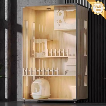 【豪華別墅】貓別墅 貓籠 貓屋 貓舍 寵物櫃 實木多層 超大空間 帶貓砂盆 可拆洗 家用室內