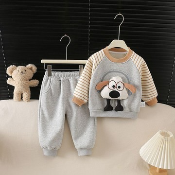 🌸RY🌸 兒童加絨套裝 男童秋冬套裝 兒童保暖套裝 春秋秋季男寶卡通長袖小狗加絨休閒套裝嬰裝韓版長袖