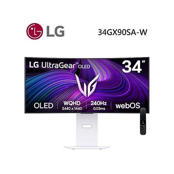 LG 樂金 34GX90SA-W 34型 UltraGear™ 21:9 WQHD 240Hz OLED曲面智慧電競螢幕(預購)