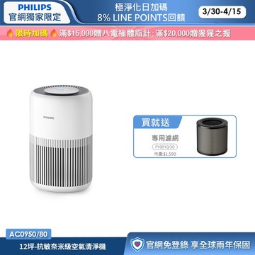 ★限時送濾網★飛利浦抗敏奈米級空氣清淨機(AC0950/80)-適用12坪