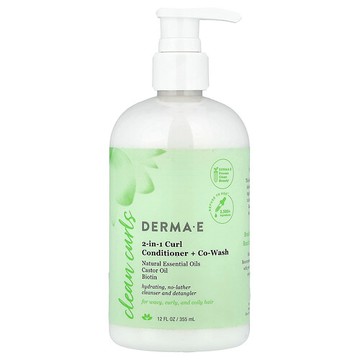 DERMA E, Ramos Clean Curls，2 合 1 捲髮護髮素+共洗，適用於波浪、捲曲和卷繞的頭髮，12 液量盎司（355 毫升）