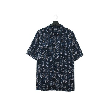 Back to Green- 短袖花襯衫 狗頭插畫滿版 ss-09 vintage shirt