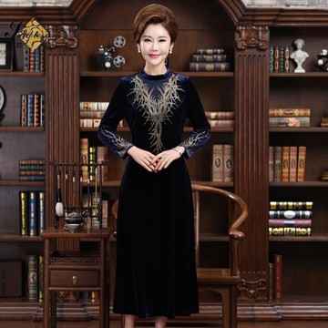 虧本特價清倉碧陽禮服連衣裙喜婆婆參加婚宴婚禮媽媽裝絲絨禮服裙