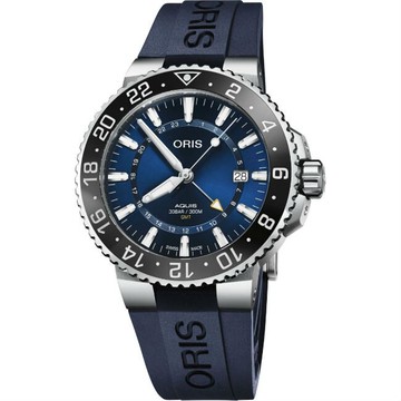 ORIS 豪利時 Oris Aquis 時間之海 0179877544135-0742465EB GMT雙時區日期腕錶 / 藍 43.5mm｜樂天領券折300★全館特惠中★指定刷卡回饋10%