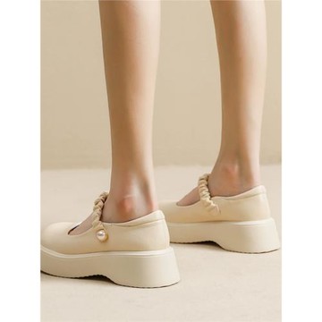 坡跟涼鞋夏季小碼34厚底增高瑪麗珍女鞋白伴娘鞋不累腳配裙子單鞋