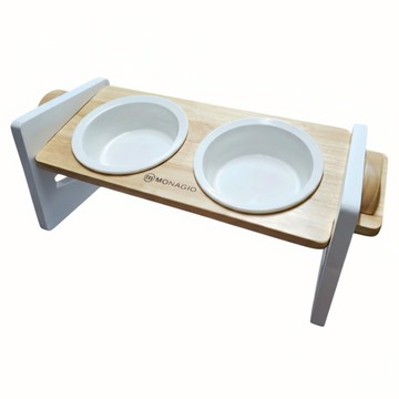 Monagio 寵物可調高度雙孔智能陶瓷碗  1個  自然白