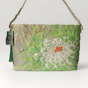 日本真絲和服袋帶肩背, 手工刺繡斜挎包, 環保再生時尚設計