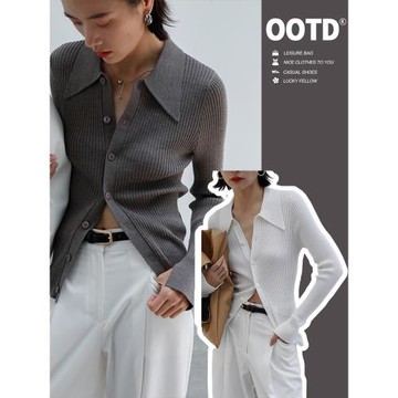 2025新款秋冬POLO衫翻領針織毛衣開衫外搭女法式復古顯瘦外套上衣