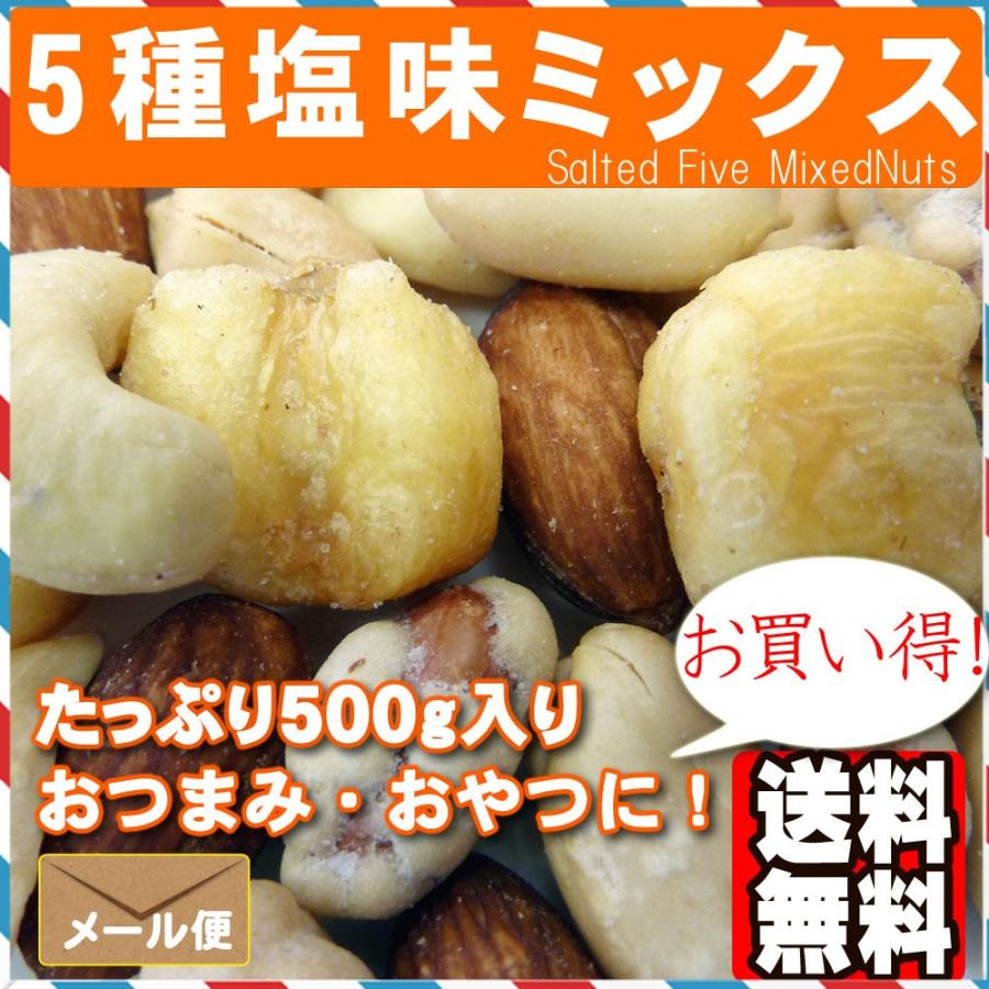 5種塩味ミックスナッツ500g ポイント消化  おつまみ おやつ アーモンド カシューナッツ ピーナッツ ジャイアントコーン 豆菓子