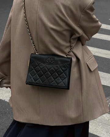 Chanel 香奈兒Vintage 單蓋金鍊包經典菱格附原廠卡