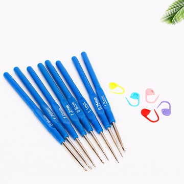 新手編織工具軟柄鉤針藍色蕾絲鉤針8支鉤針工具套裝毛線毛衣鉤針