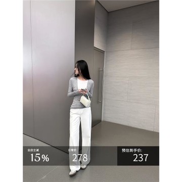 5werkwen強推自留!窄版白色直筒牛仔褲秋冬女拖地高腰休閑闊腿褲