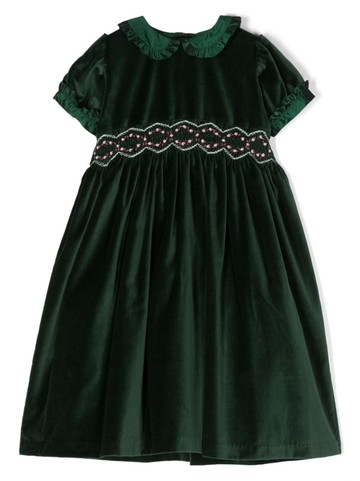 Mariella Ferrari - ruffled-detail velvet cotton dress - kids - Cotton/Viscose/Acetate - 4 yrs - Green