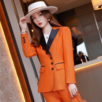 [米蘭精品] 西裝套裝兩件套-撞色箭領外套長褲女西服2色74ct16