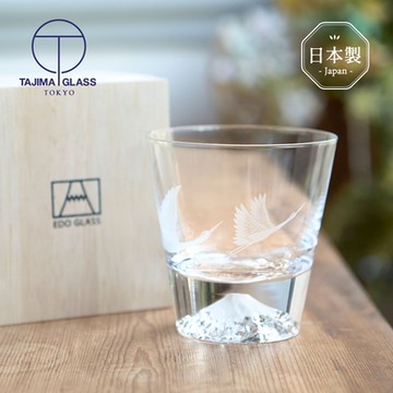 日本田島硝子 日本製富士山雕花威士忌杯-親子鶴