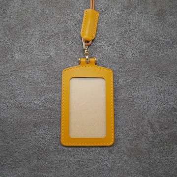 植鞣革直式識別證套－黃_免費客製烙印