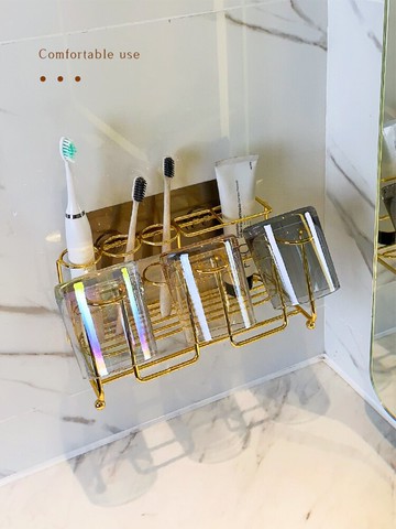 牙刷架 衛生間輕奢電動牙刷置物架漱口杯刷牙杯牙缸洗漱套裝壁掛式免打孔 【CM10036】