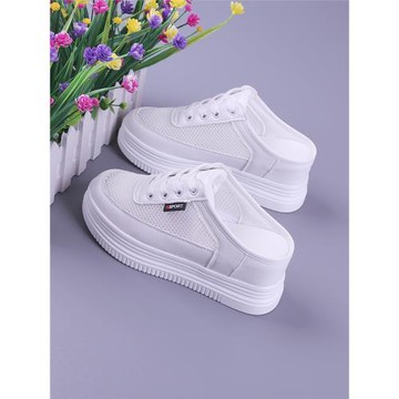 松糕厚底女鞋2024夏季新款鏤空透氣半拖女網鞋顯瘦內增高小白鞋女