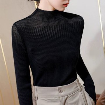 設計所在 專注內搭系列 坑條針織半高領網紗拼接毛衣(3色 S-3XL可選) I5Q2730-WJX