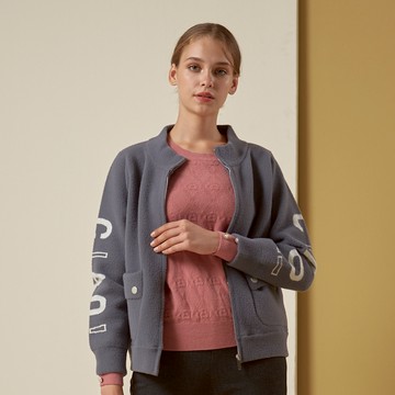 CLL巧玲瓏 保暖毛呢字母印花小立領外套 3767821