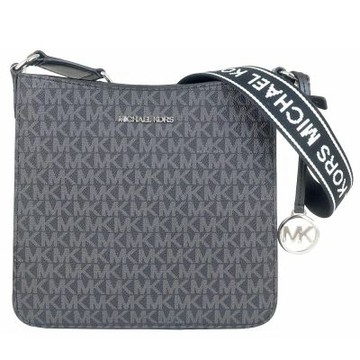 MICHAEL KORS Jet Set 黑灰色滿版防水布直立斜背包