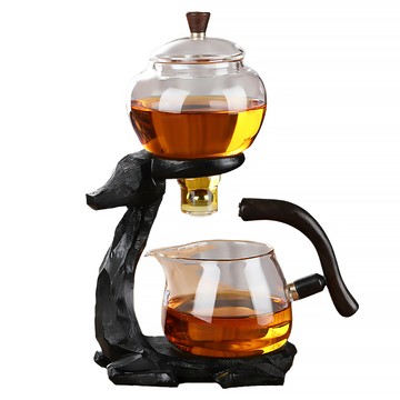 BOACUP 一鹿有你 自動磁吸泡茶器 無杯子 蓋碗 口徑7 x 15.5cm 500ml + 公杯 口徑8 x 15.5cm 400ml + 支架 頭徑12.5 底徑16 x 17.5cm  黑色福鹿  900ml  1組