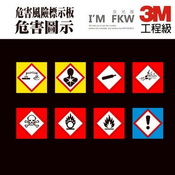 反光屋FKW 危害風險標示板 危害圖示 3M工程級反光貼紙 防水耐曬 21*21公分 工安貼紙 廠房 化工廠 消防檢查