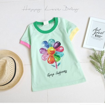 韓版彩色花朵造型短袖上衣 春夏童裝 韓版童裝 女童上衣 女童短袖 女童棉T 短袖上衣 春夏上衣
