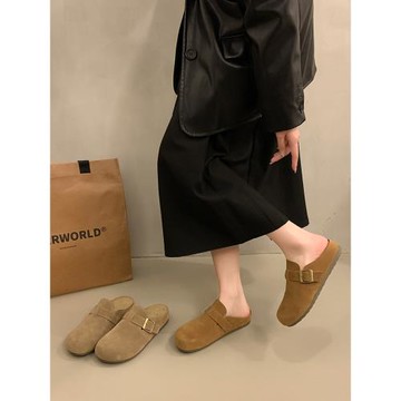 軟底勃肯鞋女厚底拖鞋外穿2025秋冬新款一腳蹬博肯包頭半拖鞋涼拖