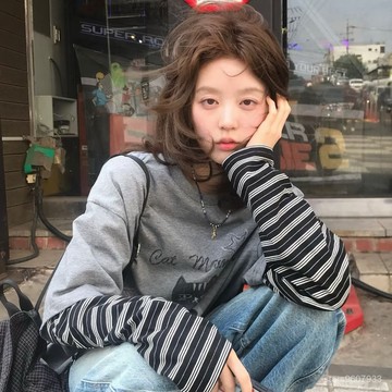 熱戀限定🔥 春秋季新款條紋拚接韓版學生T恤長袖寬鬆假兩件上衣打底ins 4127