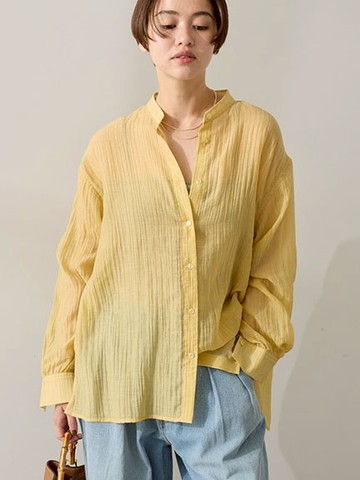 透明立領清涼質感長版襯衫(0H000374800) - AMERICAN HOLIC