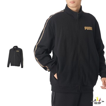 Puma Metallic 男款 黑色 外套 立領外套 棉質 側邊邊條 運動 休閒 外套 58713801
