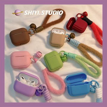 簡約相框純色軟矽膠套 適用AirPods4保護套 Pro/Pro2蘋果耳機殼 帶鈴鐺掛繩 1/2/3代無線藍牙耳機保護殼