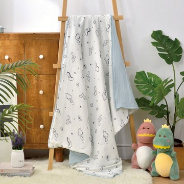 La Belle 雙層泡泡紗 純棉 透氣 抗菌 兒童涼被 100x120CM 外星恐龍 可水洗 空調被 格蕾寢飾